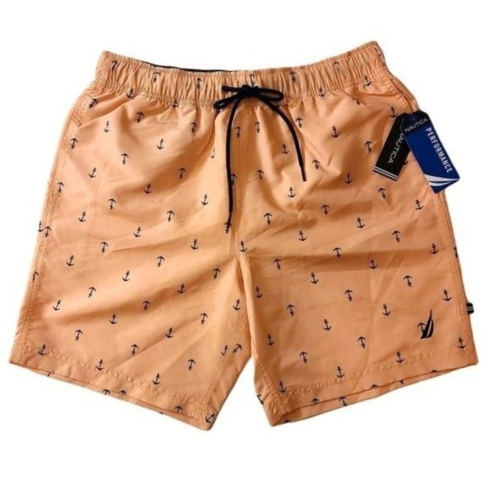 Nautica Swim Trunks Mens 2XL Quick Dry Anchor Print 8"  Guava‎ Punch Orange NEW